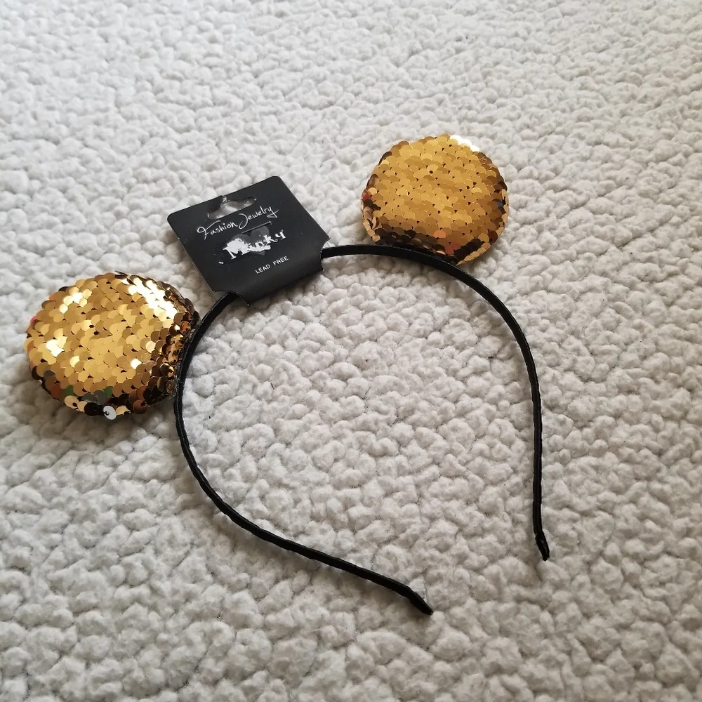Set of 3 Disney Mickey & Minnie Mouse Ears Headbands Sequin Bow Red Gold